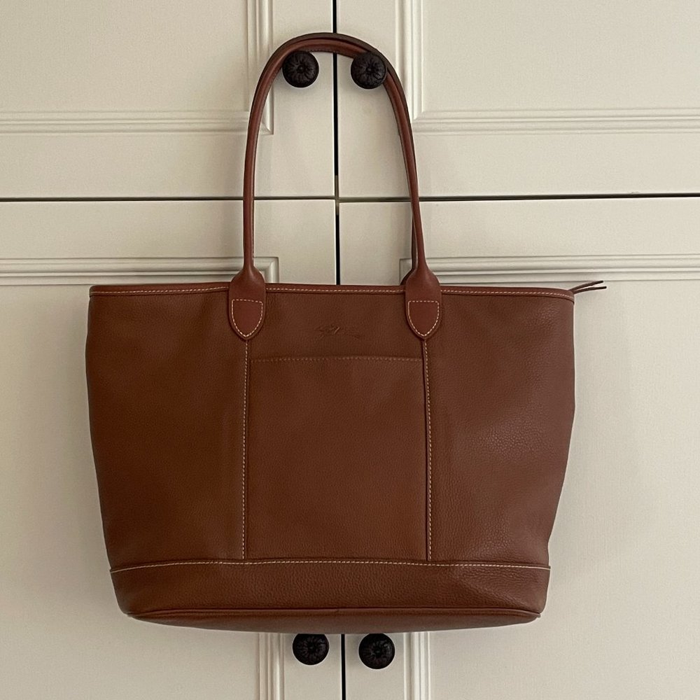 Longchamp Tanned Leather Shoulder Tote (Cognac)